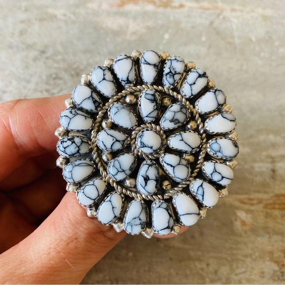 Native American Jewelry - SOLD ♥️ Navajo ♥️ Signed Sterling Silver & White Buffalo Cluster Ring